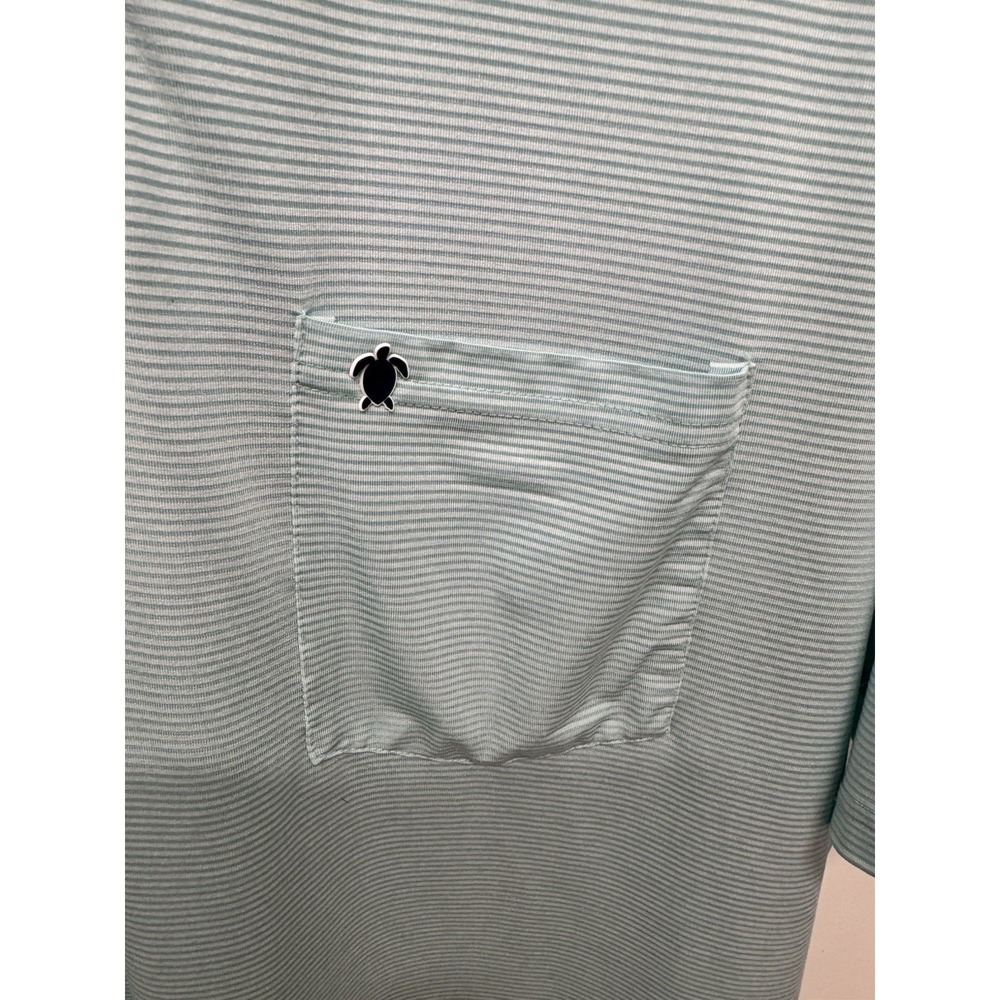 Simply Southern Mens XXL Performance Polo Shirt Aqua Blue Striped Turtle Logo - Picture 4 of 9
